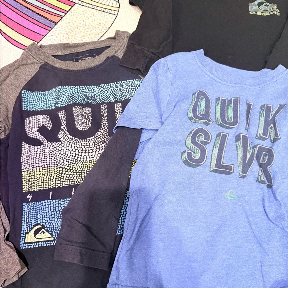 3 Piece Bundle Lot Quiksilver Kids' Blue and Black Graphic Tees 4T/5